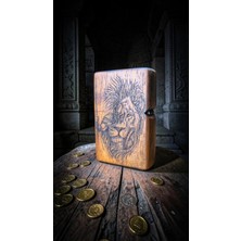 Precious Ireko Ağacı Lazer Kazıma Aslan Figürlü Benzinli Çakmak - El Yapımı Özel Tasarım