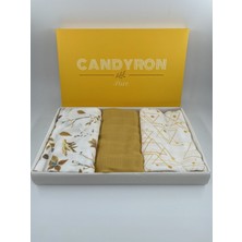 Candyron Müslin Örtü Seti 3 Adet - Sarı  Pamuk 75 x 75 cm Doğal ve Organik