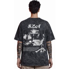 Sevbano Tasarım Sza Rapper Şarkıcı Sırt Baskılı Unisex Oversize Eskitme Yıkamalı Tişört