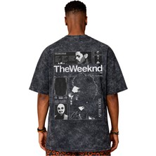 Sevbano Tasarım The Weeknd Rapper Şarkıcı Sırt Baskılı Unisex Oversize Eskitme Yıkamalı Tişört