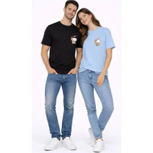 Nevermind Sevgili Kombini Minimal Ayıcık Kalp Baskılı Çift Tişört Oversize Unisex 2’li Set