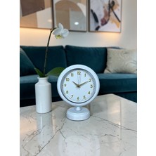 Alpotekno Beyaz 25 x 20 Cm Metal Gold Detaylı Masa Saati