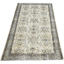 Zehra Abla Halı Vintage El Dokuma Bej Krem Çiçekli Nadir Pastel Burdur Yün Halı 7193