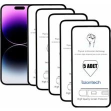 Bukrem Store Apple Uyumlu iPhone 14 Pro Max Ile Ekran Koruyucu Tam Kaplayan 5li Set