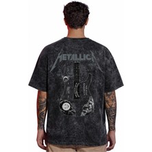 Sevbano Tasarım Metallica Rock Metal Müzik Grubu Sırt Baskılı Unisex Oversize Eskitme Yıkamalı Tişört