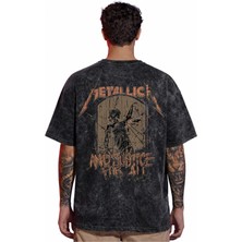 Sevbano Tasarım Metallica Rock Metal Müzik Grubu Sırt Baskılı Unisex Oversize Eskitme Yıkamalı Tişört
