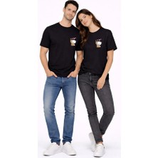 Nevermind Sevgili Kombini Minimal Ayıcık Kalp Baskılı Çift Tişört Oversize Unisex 2’li Set