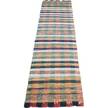 Zehra Abla Halı Yeni El Dokuma Ender Ekoseli Bukleli Pamuklu Yolluk Kilim 7205