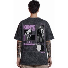 Sevbano Tasarım Kanye West Şarkıcı Rapper Sırt Baskılı Unisex Oversize Eskitme Yıkamalı Tişört