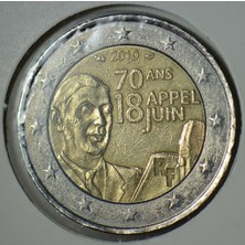 Banknoting Fransa 2 Euro 2010 Hatıra-De Gaulle Nazi Işgaline Karşı Bbc'de Yaptığı Direniş Konuşmasının 70. Yılı