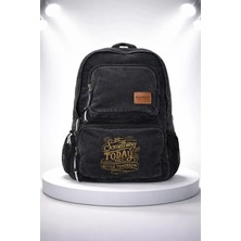 Kaff Fermuarlı Ön Cepli Design Unisex Vintage Denim Kullanışlı Sırt Çantası -Daston