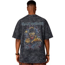 Sevbano Tasarım Iron Maiden Rock Metal Müzik Grubu Sırt Baskılı Unisex Oversize Eskitme Yıkamalı Tişört