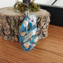 AtaRoots Reçine Harf Anahtarlık (E)1- Orjinal Deniz Kabuğu ve Mavi Deniz Esintisi