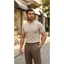 Serac Collection Erkek Basic Bisiklet Yaka Kısa Kollu Triko Tişört - %100 Pamuk Akrilik