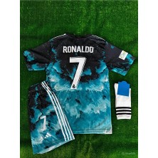 Alaturka Mix Cristiano Ronaldo Cr7 Özel Tasarım Dalgalı Çocuk Forması (Forma Şort Çorap)