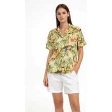 Deridün Yıldız Shoes Gün Batımı Tropikal Desenli Kısa Kol Gömlek Şort Takım Yazlık Rahat Kalıp - Desenli