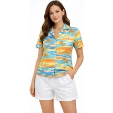 Gacha Yazlık Tropikal Desenli Gömlek Şort Takım Rahat Kalıp Tatil Kombin  - Desenli