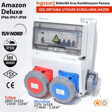 Hgsşarj Amazon Deluxe IP66-IP67-IP68, Trifaze Elektrikli Araç Kombinasyon Kutusu, Tesla Blue Adaptöre Uyumlu, 5X32A + 3X32A + 1X16A - 5 Yıl Garanti
