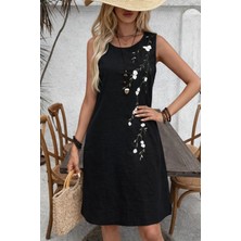 Equri Kadın Askılı Yuvarlak Yakalı Çiçek Desenli Kısa Elbise