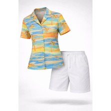 Nnstartshopping  Yazlık Tropikal Desenli Gömlek Şort Takım Rahat Kalıp Tatil Kombin  - Desenli