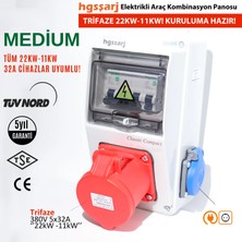 Hgsşarj ''Medium'' 22kW 11kW Trifaze 5X32A + 1X16A Elektrikli Araç Kombinasyon Kutusu Sch neider Sigorta