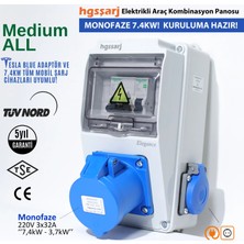 Elektrikli Araç Kombinasyon Kutusu, Tesla Blue Adaptöre Uyumlu,  ''medium All'' 3X32A + 1X16A