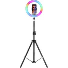 Asfal 10 inç RGB Işık Çok Renkli LED Make Up Selfie Işığı 210 cm Tripot Ayarlanabilir Yükseklik