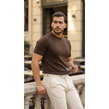Emh Store Erkek Basic Bisiklet Yaka Kısa Kollu Triko Tişört - %100 Pamuk Akrilik