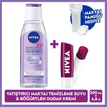 Nivea Yatıştırıcı Micellar Makyaj Temizleme Suyu 200ML ve Böğürtlen Nemlendirici Dudak Kremi,pamuk Hediye