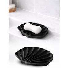 Omilife Siyah İstiridye Şekilli Silikon Sabunluk Kaymaz Su Giderli Sabun Kabı Banyo Mutfak Organizer