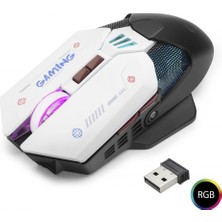 Pileli Store Pilelistore W19 Kablosuz Gaming Mouse Dual Mod 10000 Dpi 7 Tuş Makro 1000 Hz Rgb - Siyah Beyaz