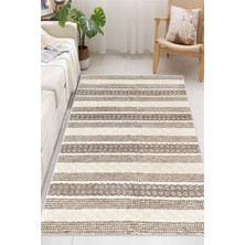 Pelura Halı Modern Kilim Desenli Bej Baskılı Kaymaz Yıkanabilir Salon Oturma Odası Mutfak Antre Halısı Yolluk