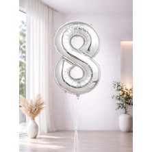 Parti Adresi Rakam Folyo Balon Doğum Günü Parti Balonu 8 Gümüş Renk 76 cm