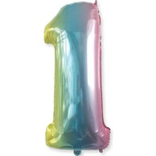 Parti Adresi Rakam Folyo Balon 1 Gökkuşağı Renk 76 Cm - 34”