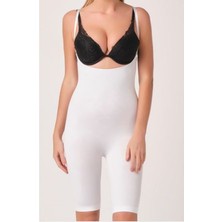 Beyaz Kadın Paçalı Boy Dikişsiz Korse