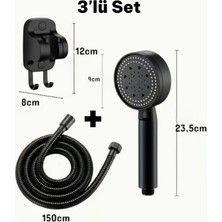 Irk Metal Deyhome Turbo Fanlı 3'lü Set Siyah 5 Fonksiyonlu Turbo Jet Pervaneli Duş Başlığı+ Örgülü Hortum (150cm) +Askı Aparatı