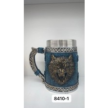 Pileli Store Pilelistore Büyük Boy Mavi Kurt Motifli Çelik Kupa Kod 8410-1