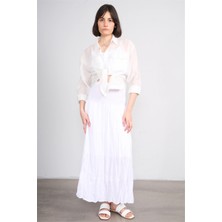 Metraj Y26 23 Beyaz Kadın Viskon Astarlı Etek Std