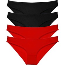 4 Adet Süper Eko Set Likralı Kadın Slip Külot Siyah Kırmızı