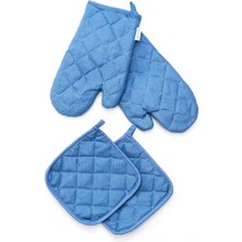 Delixa Mavi Kapitone Fırın Eldiveni Tutacak Seti