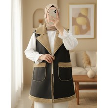 Modamorfo Içi Kuzu Peluş Çift Cepli Yelek  -Vizon