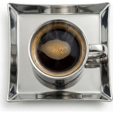 Arsel Teos Çelik 6'lı Mini Sunum, Bardak - Kupa Altı - Kahve - Kuruyemiş Tabağı Kare 304 Kalite 18/10