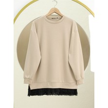 Moda Morfo Etek Ucu Fistolu Bisiklet Yaka Tunik -Bej