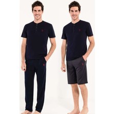 U.S. Polo Assn. 12005 Erkek 3'lü Pijama Takım Lacivert Renk ve Konforlu Özelliklerle Tasarlandı