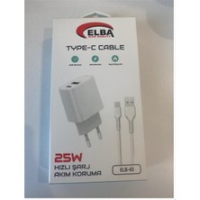  elba elb-43 25w 2li usb başlık type-c kablolu set hızlı şarj akım koruma