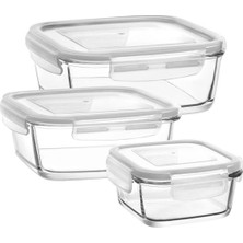 Lav Fresco Beyaz Cam Kilitli Saklama Kabı 3 Lü Set 400 cc, 720 cc, 1150 cc Çok Amaçlı Kullanım