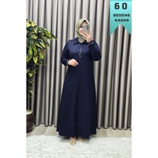 Elmas Tesettür Kadın Giyim Büyük Beden Yakası ve Kolu Taşlı Bsn Baskılı Elbise