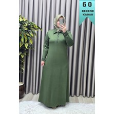 Elmas Tesettür Kadın Giyim Büyük Beden Yakası ve Kolu Taşlı Bsn Baskılı Elbise