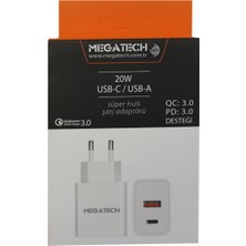 Megatech 20W Beyaz Usb-C Usb-A Şarj Kafa Qc:3.0-Pd:3.0