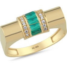 Sembol Gold 14 Ayar Emerald Baget Taşlı Altın Yüzük